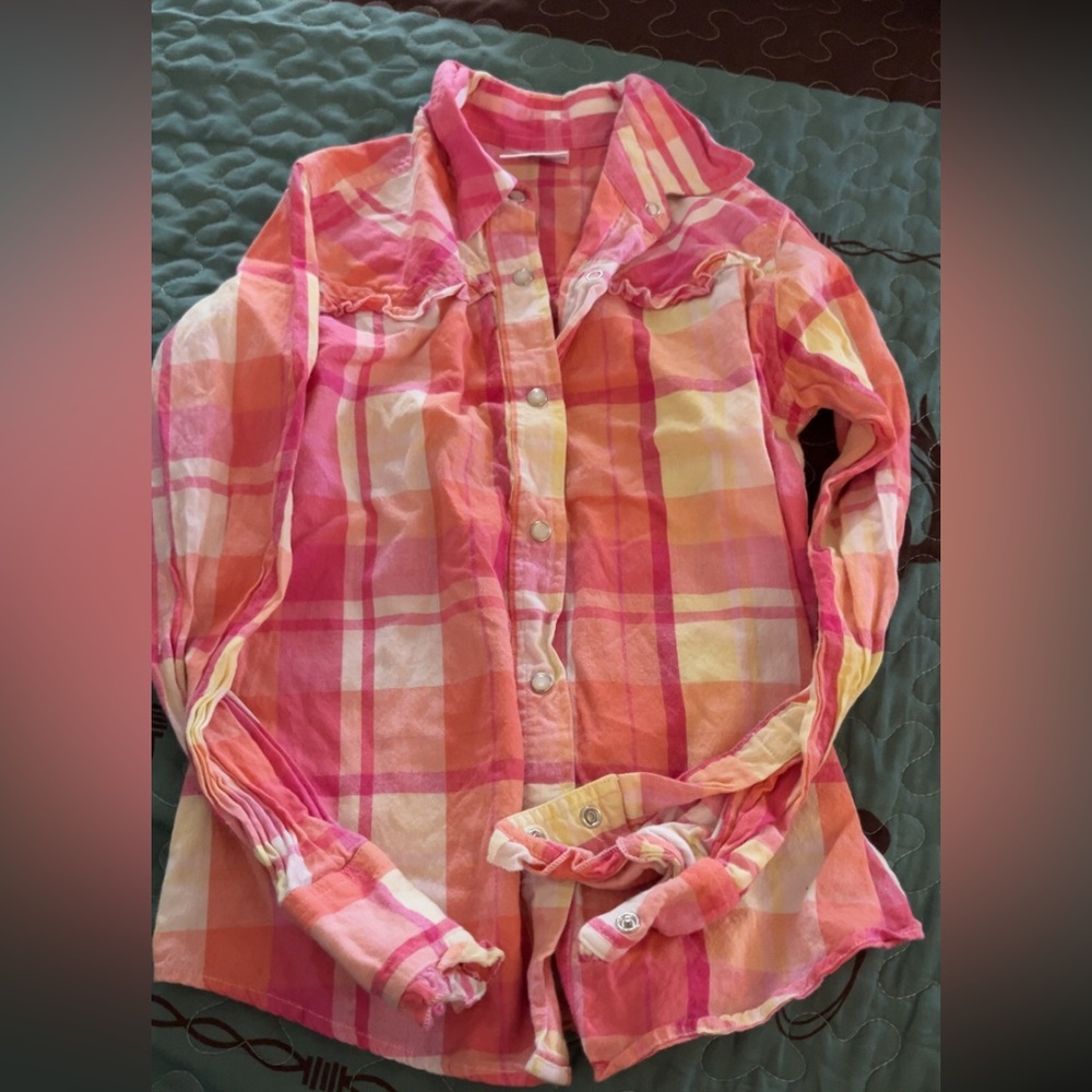 Plaid Kids Shirt in Pink and Orange